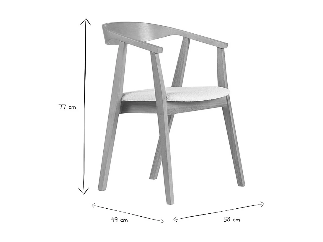 Skandinavische Stühle aus hellem Holz und weißem Schlingenwollstoff (Set von 2) BAHIA