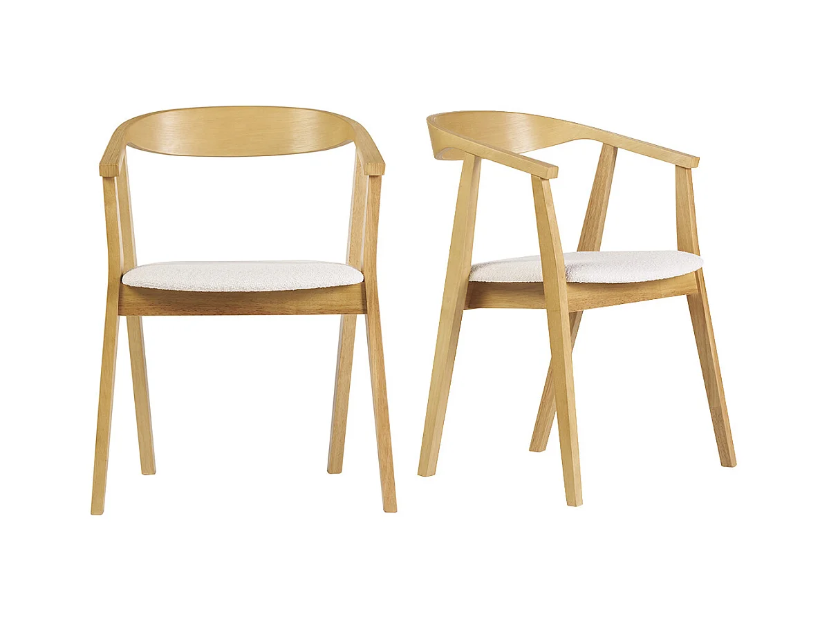 Chaises scandinaves bois clair et tissu effet laine bouclée blanc (lot de 2) BAHIA