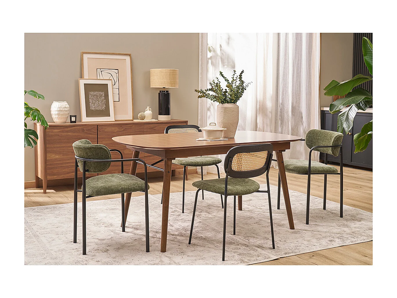 Chaises en tissu effet velours texturé vert kaki et métal noir (lot de 2) SWIFT