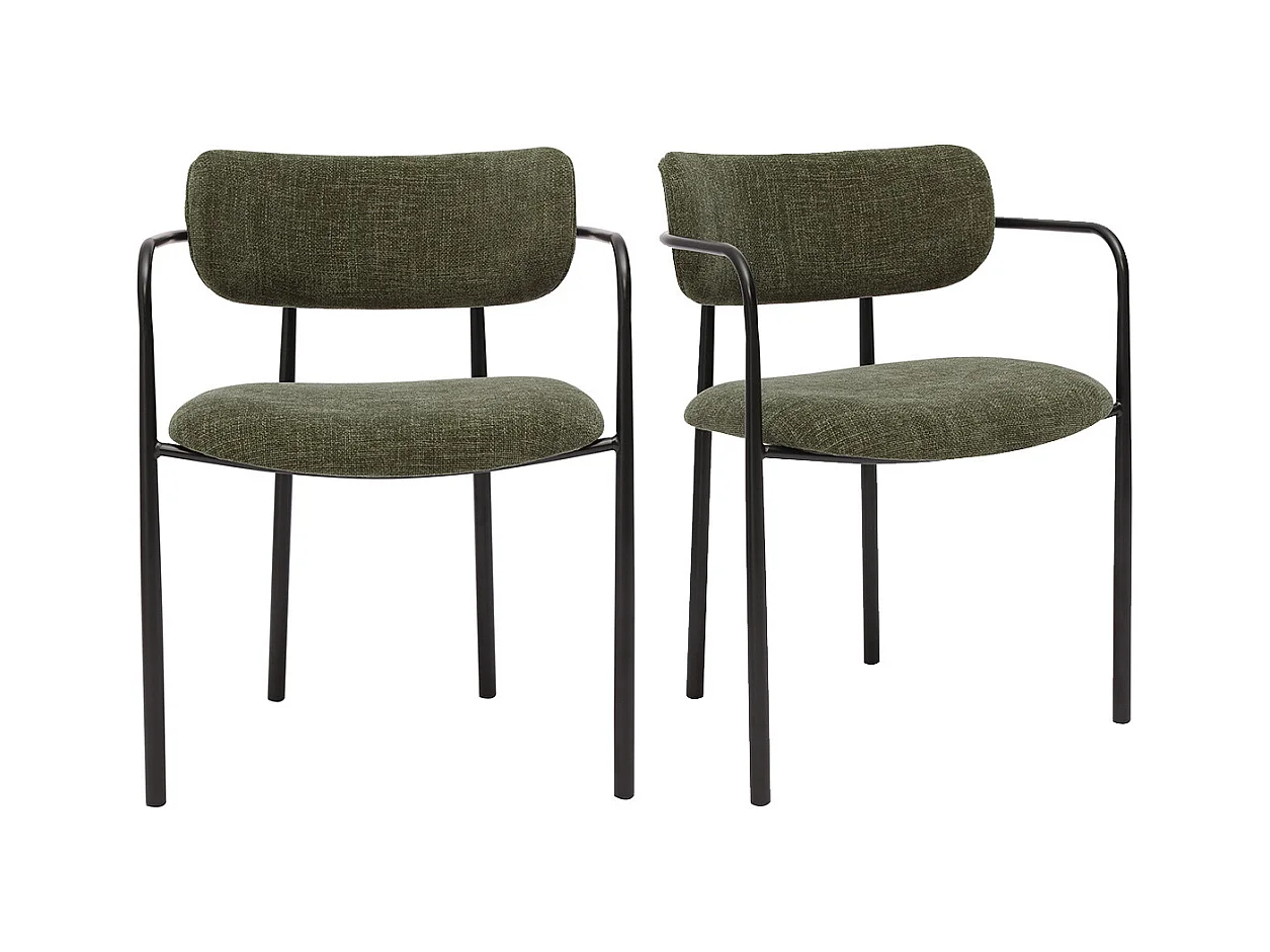 Chaises en tissu effet velours texturé vert kaki et métal noir (lot de 2) SWIFT
