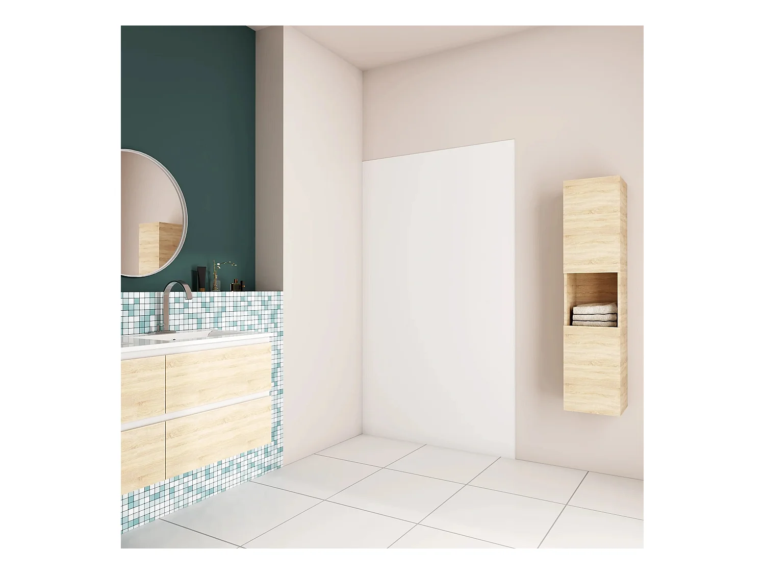 AICA Panneau mural de douche blanc 100x210cm,Panneaux muraux salle de bain habillage mural aluminium