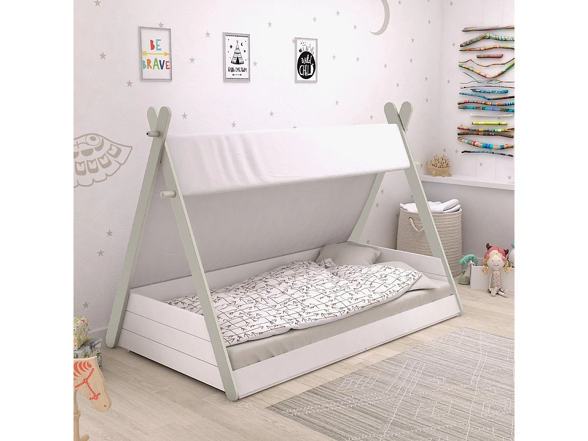 Cama infantil - TOTEM - Blanco y Beige - 90 x 200 cm - DEMEYERE