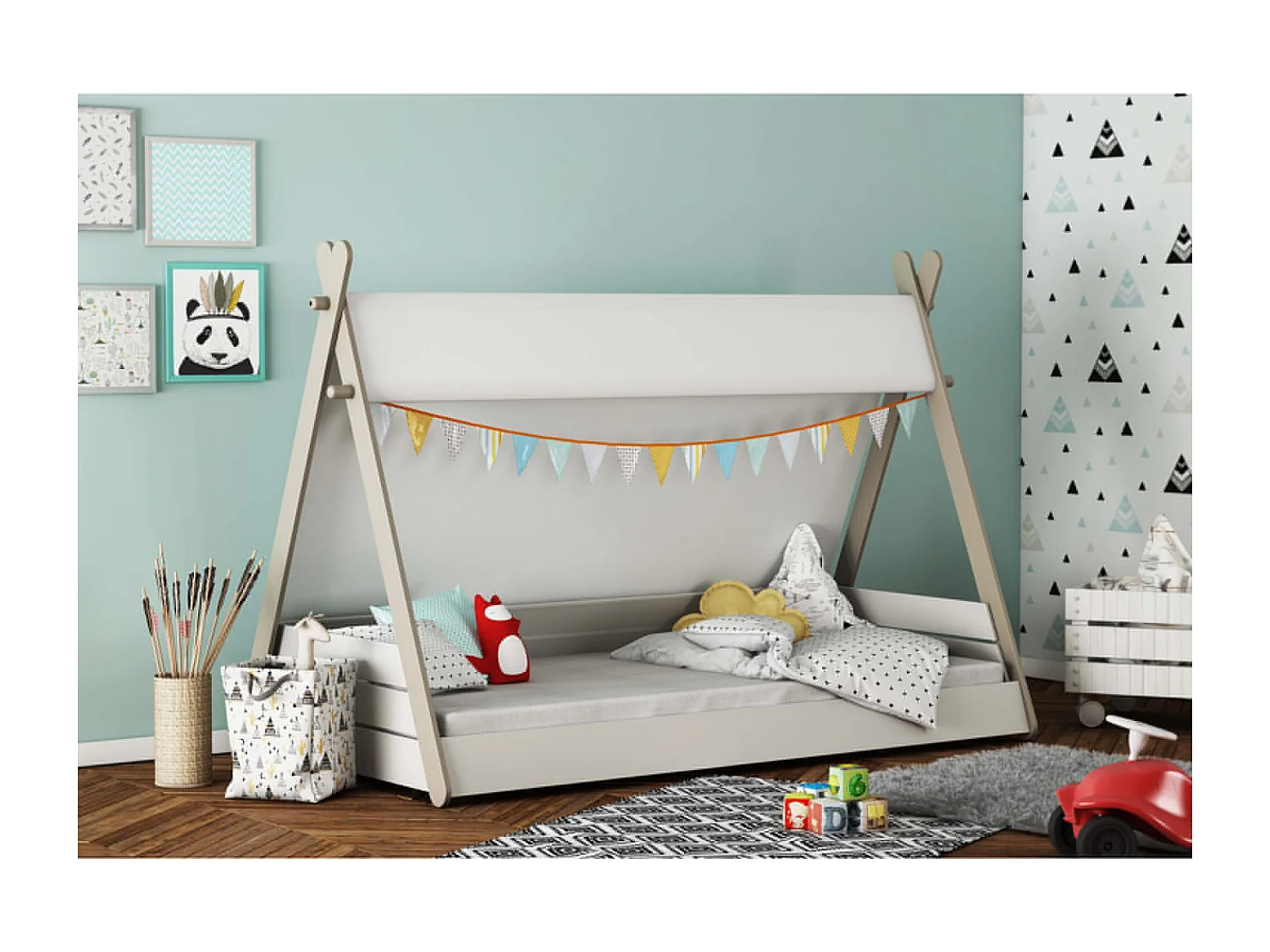 Cama infantil - TOTEM - Blanco y Beige - 90 x 200 cm - DEMEYERE