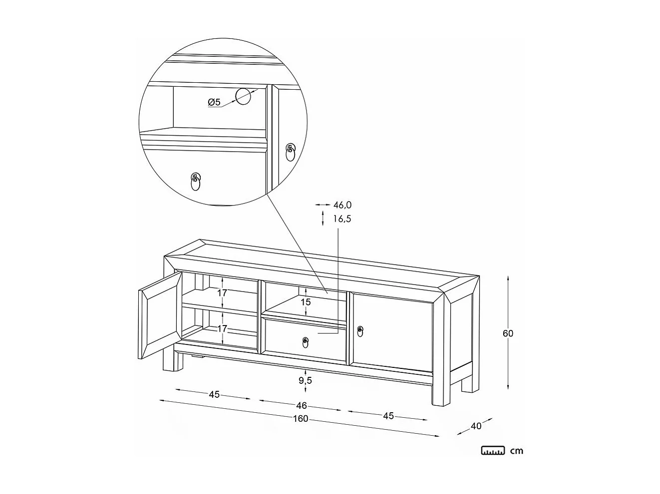 Meuble TV en bois massif blanc 160x60 avec rangement - Soho