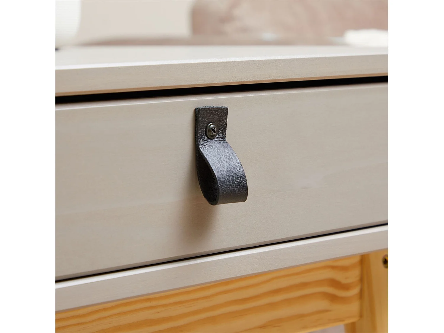 Bureau WANDA en pin massif avec 2 tiroirs lasuré gris et naturel