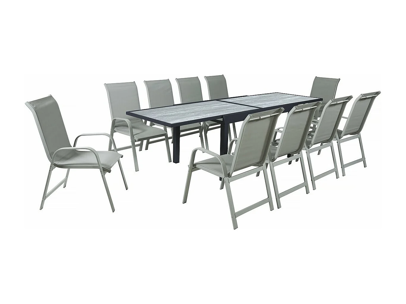 Salon de jardin repas en aluminium extensible "Lagos" - 140/280 x 90 x 76 cm - 10 places - Gris clair