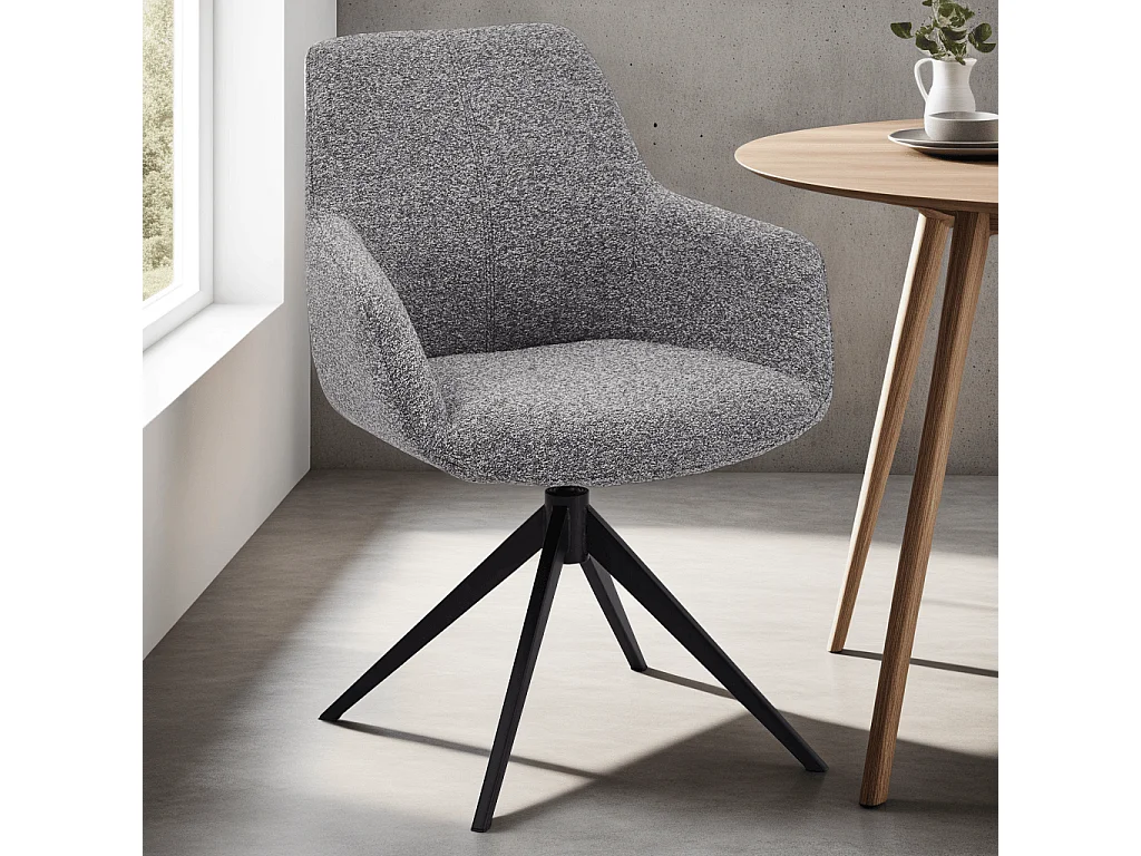 Lot de 2 chaises avec accoudoirs Helena - Tissu bouclé et métal - Gris