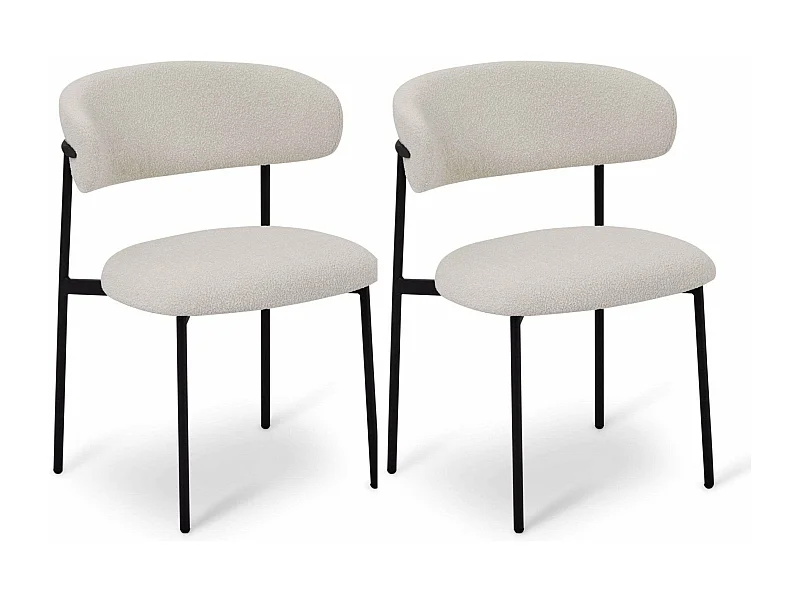 Lot de 2 chaises avec dossier Diana - Tissu bouclé et métal - Blanc
