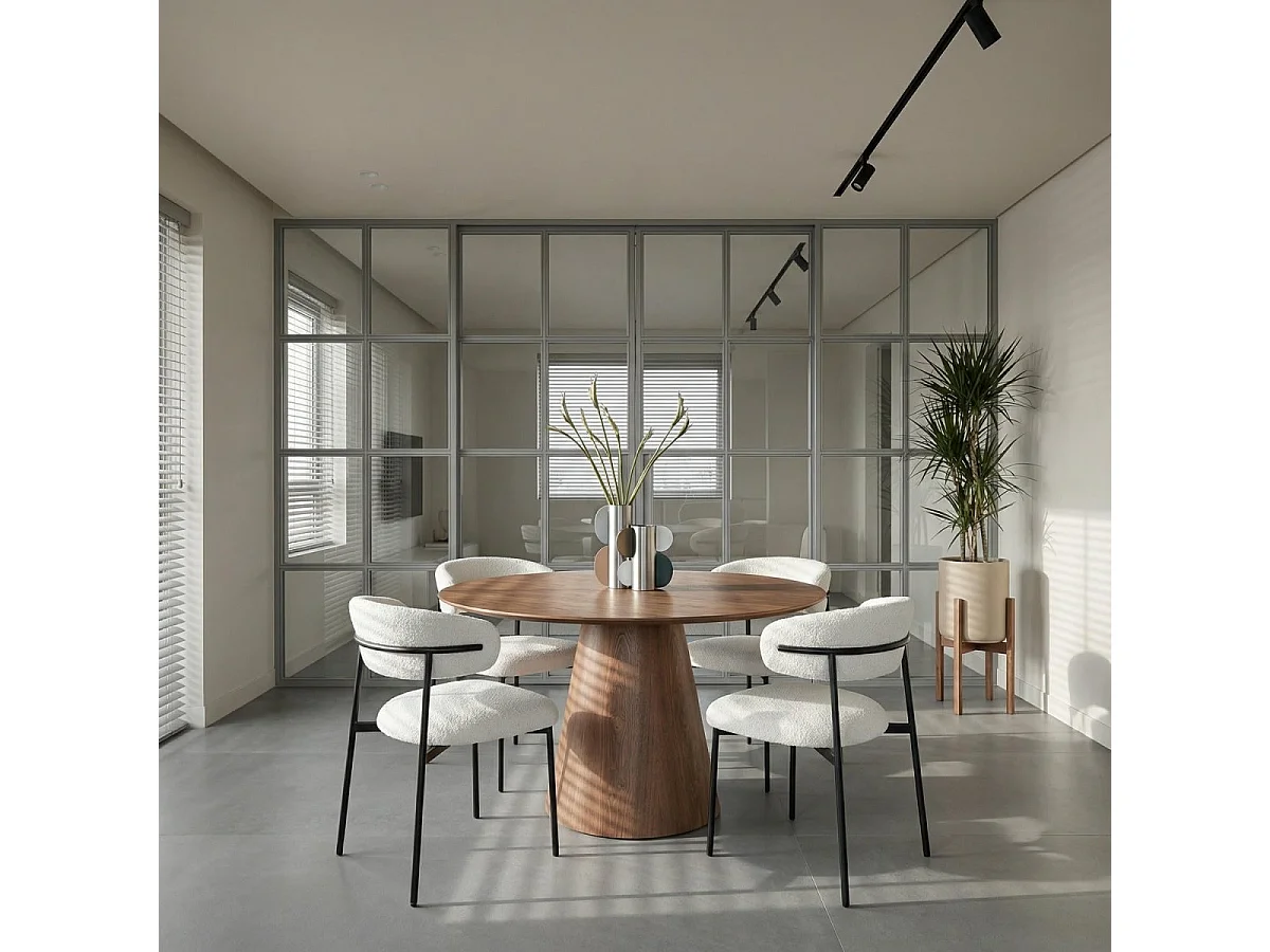 Lot de 2 chaises avec dossier Diana - Tissu bouclé et métal - Blanc