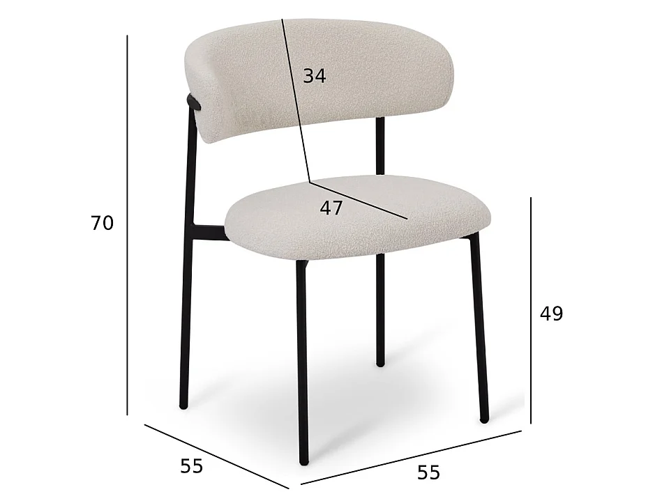Lot de 2 chaises avec dossier Diana - Tissu bouclé et métal - Blanc