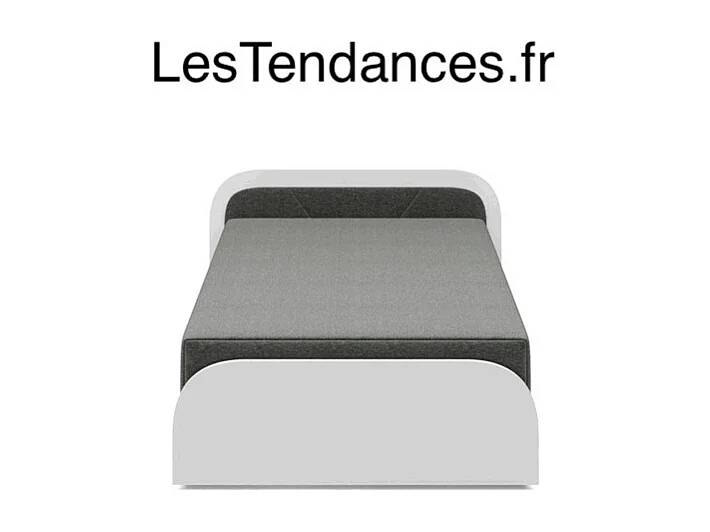 Lit 1 place avec coffre de rangement Parko – Confort et Praticité-Couleur Blanc/Gris chiné-Modéle Coté droit
