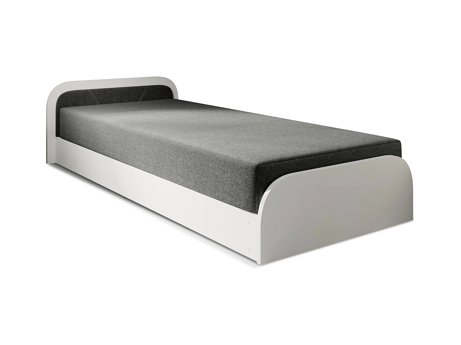 Lit 1 place avec coffre de rangement Parko – Confort et Praticité-Couleur Blanc/Gris chiné-Modéle Coté droit