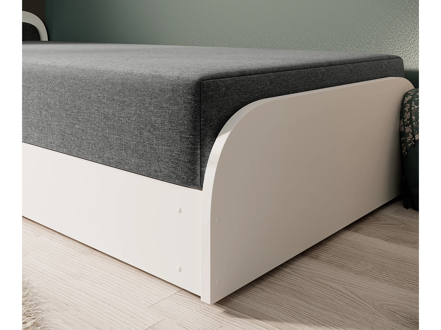 Lit 1 place avec coffre de rangement Parko – Confort et Praticité-Couleur Blanc/Gris chiné-Modéle Coté droit