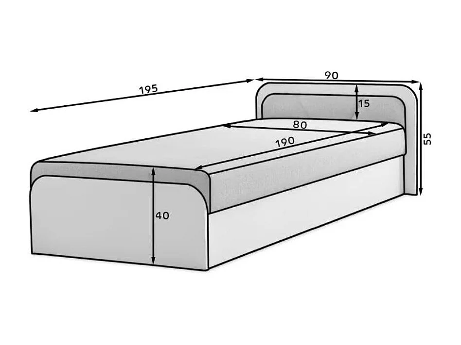 Lit 1 place avec coffre de rangement Parko – Confort et Praticité-Couleur Blanc/Gris chiné-Modéle Coté droit