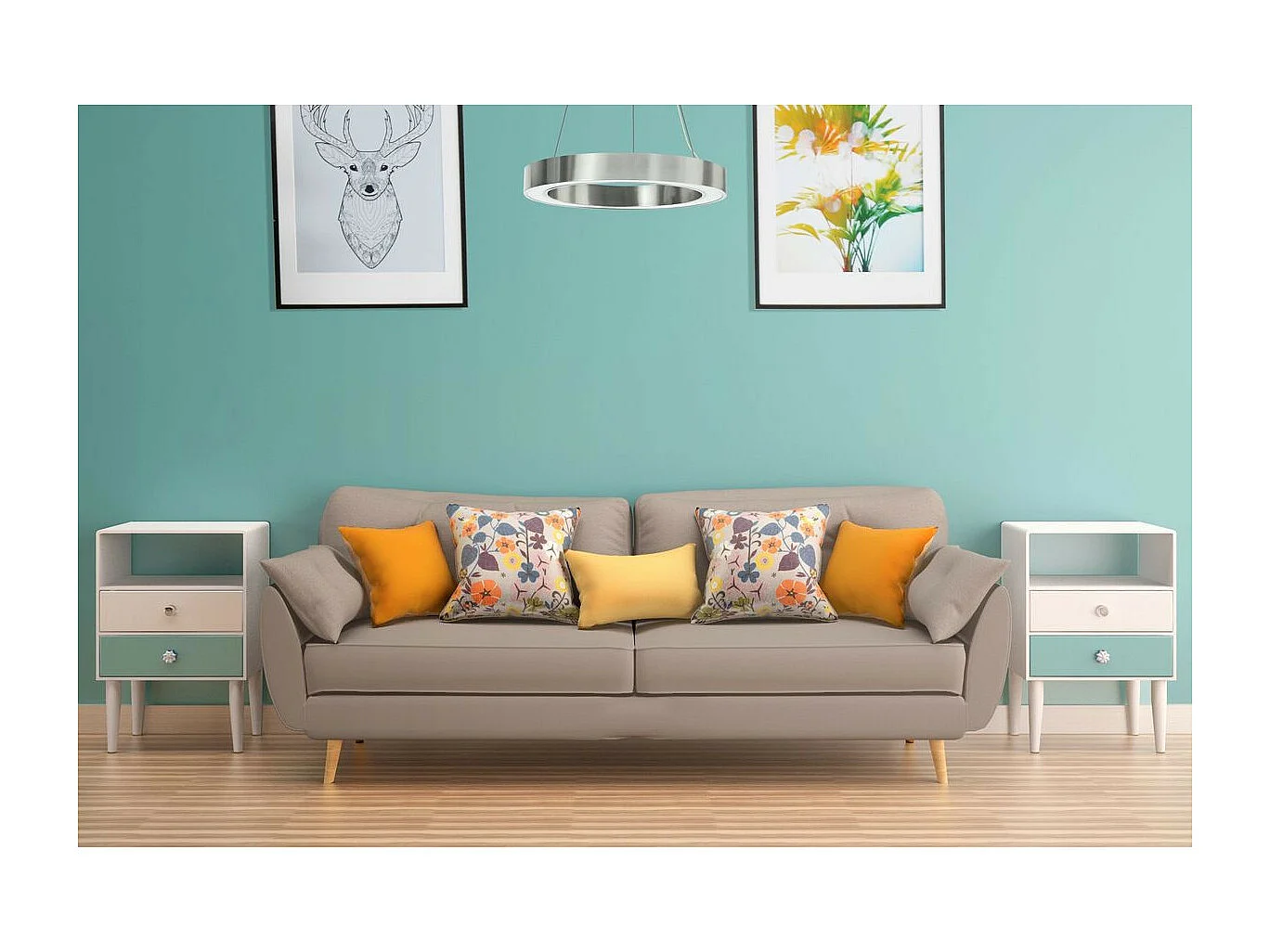 Lampe Suspension Design "Saturn" 50cm Argent