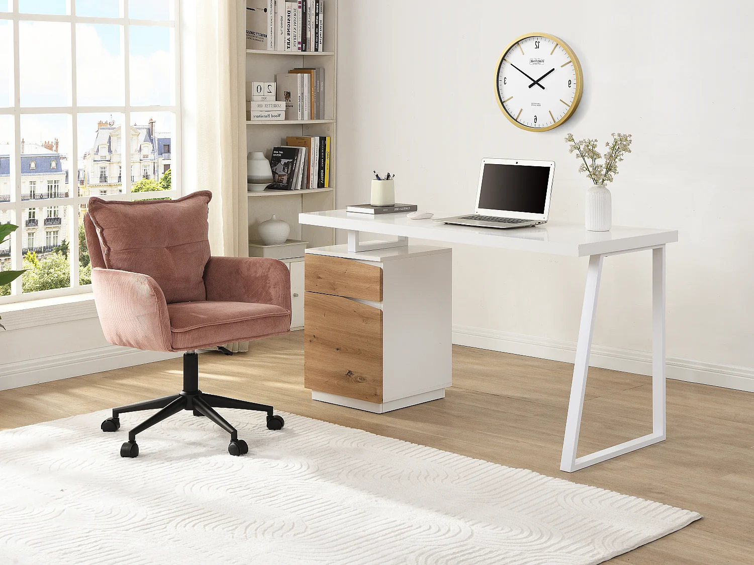 Chaise de bureau - Velours côtelé - Rose et noir - Hauteur réglable - BATARU de Pascal Morabito