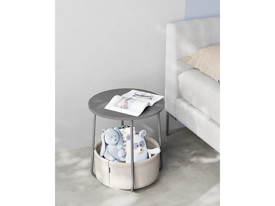 Bout de canapé rond avec panier de rangement - H51 cm