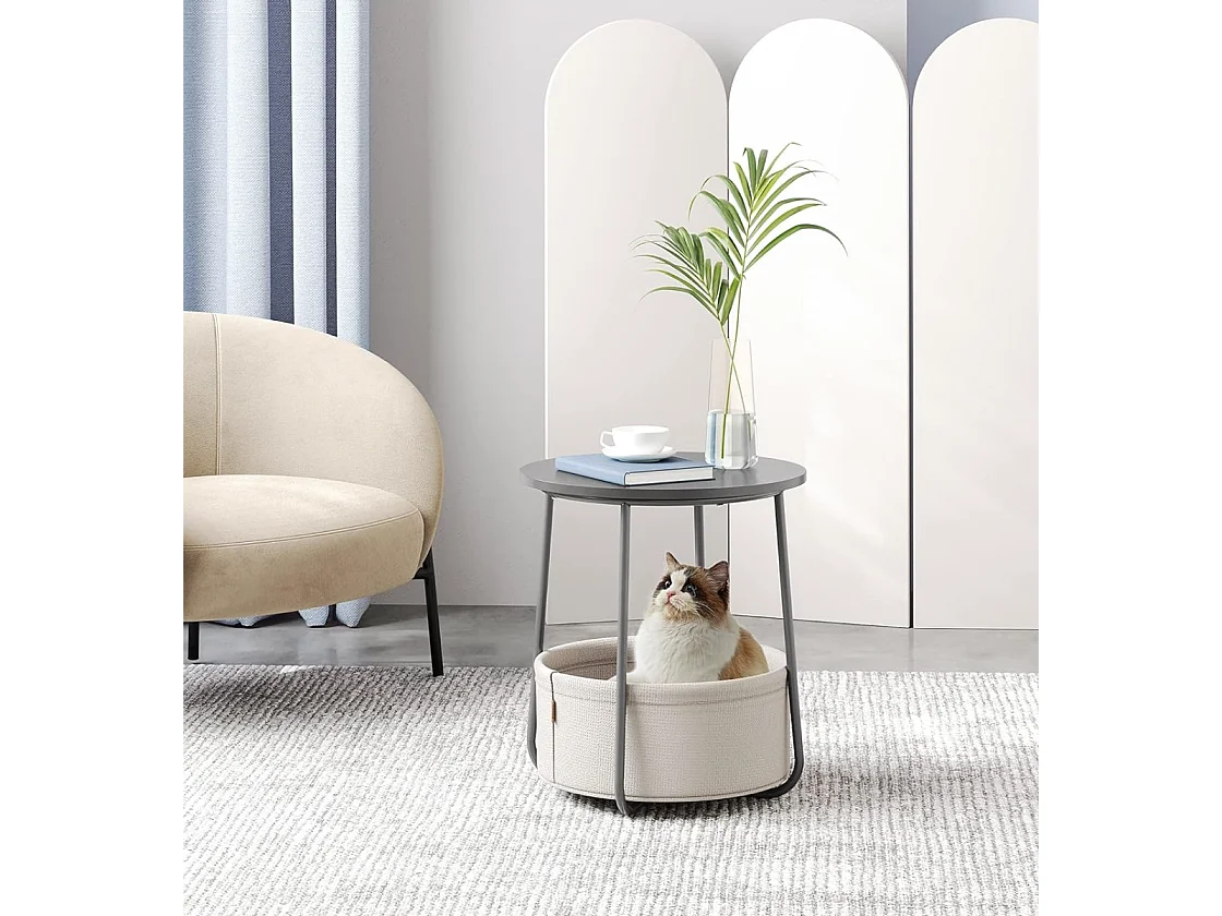 Bout de canapé rond avec panier de rangement - H51 cm