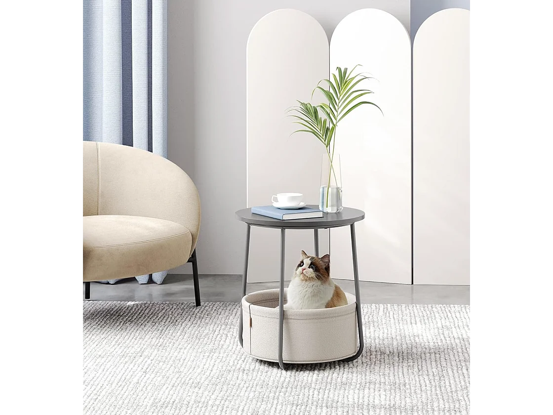 Bout de canapé rond avec panier de rangement - H51 cm