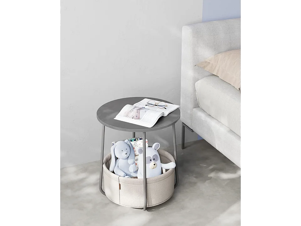 Bout de canapé rond avec panier de rangement - H51 cm