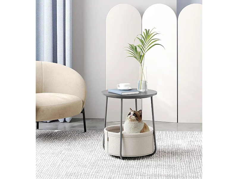 Bout de canapé rond avec panier de rangement - H51 cm