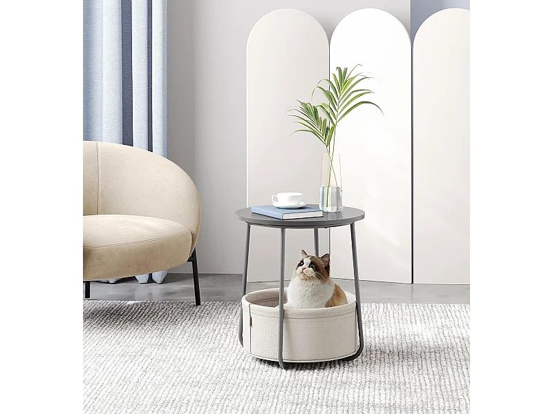 Tavolino rotondo con cesto portaoggetti - H51 cm