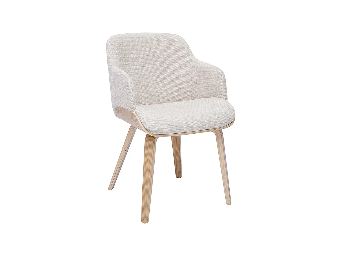 Stuhl in beige Chenille-Stoff und hellem Holz EARL