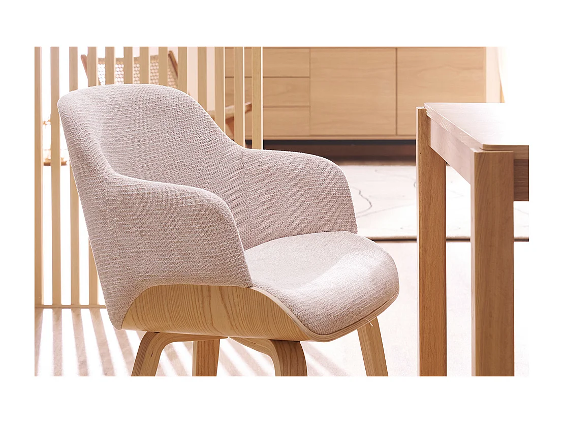 Stuhl in beige Chenille-Stoff und hellem Holz EARL