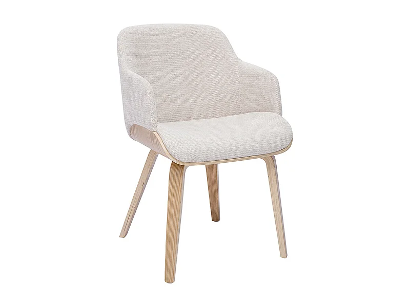 Chaise en tissu chenille beige et bois clair EARL