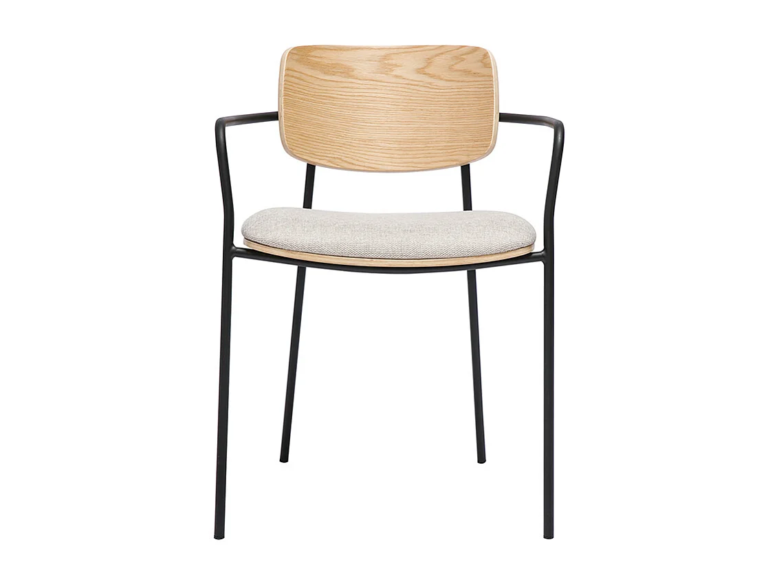 Sillas de madera clara roble, tela de terciopelo beige texturizado y metal negro (juego de 2) SUSAN