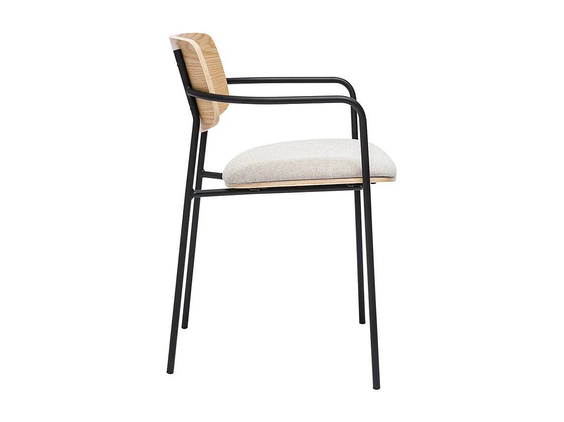 Chaises en bois clair chêne, tissu effet velours texturé beige et métal noir (lot de 2) SUSAN
