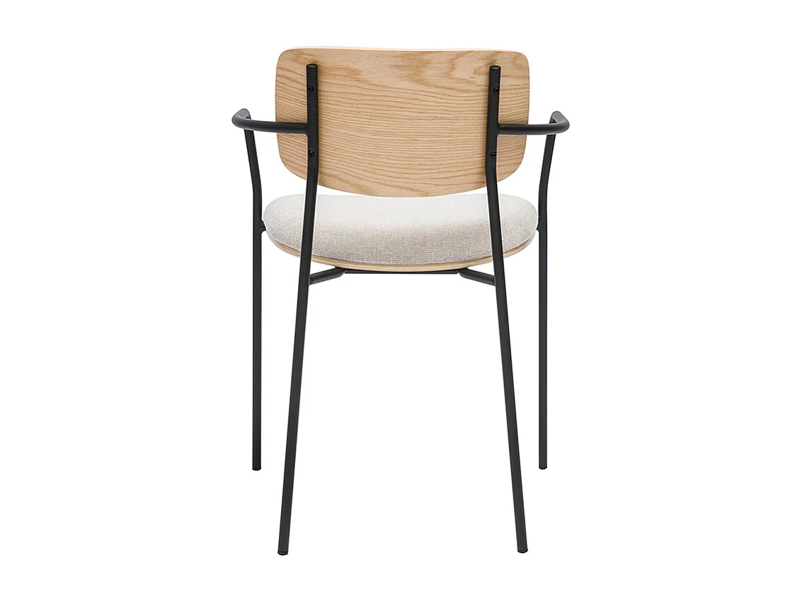 Chaises en bois clair chêne, tissu effet velours texturé beige et métal noir (lot de 2) SUSAN