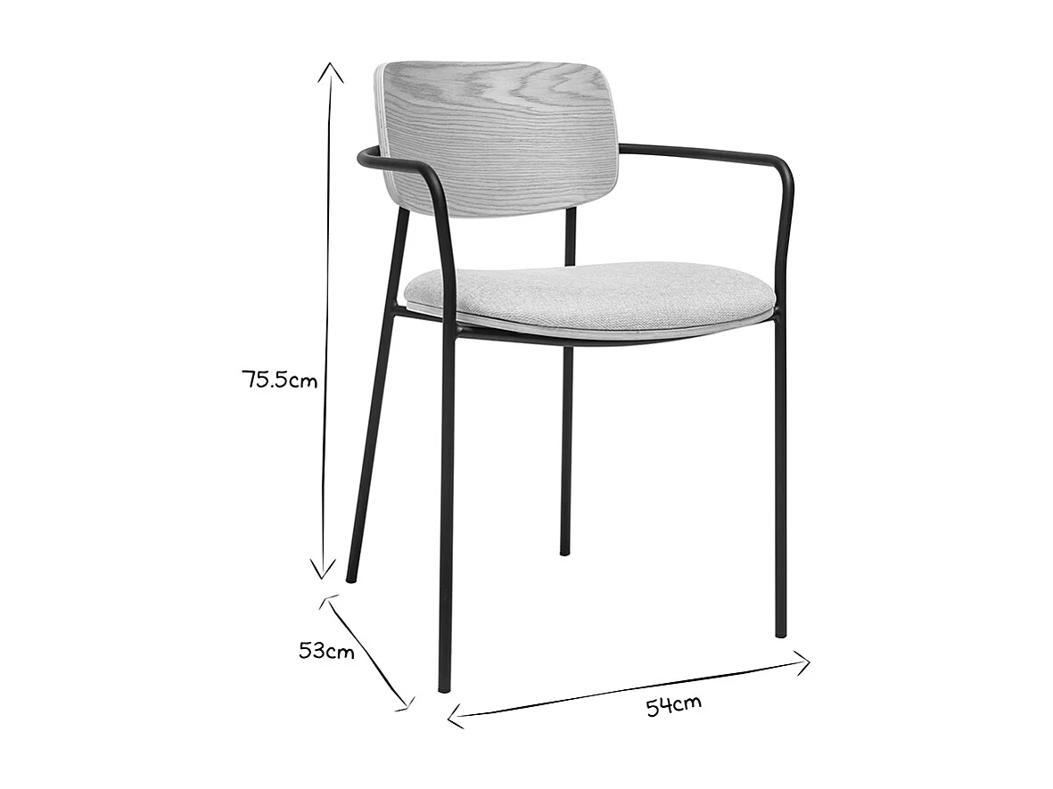 Chaises en bois clair chêne, tissu effet velours texturé beige et métal noir (lot de 2) SUSAN