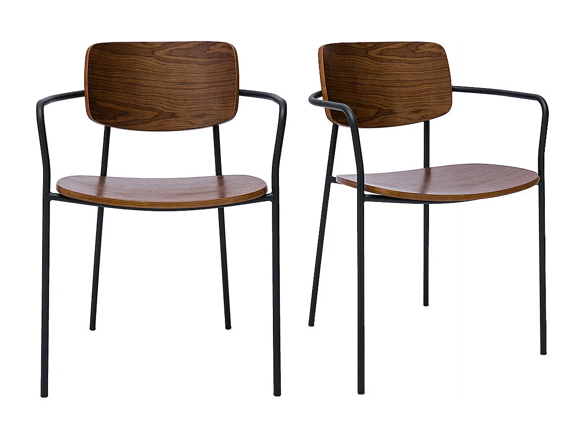 Sillas de madera oscura nogal y metal negro (juego de 2) SUSAN
