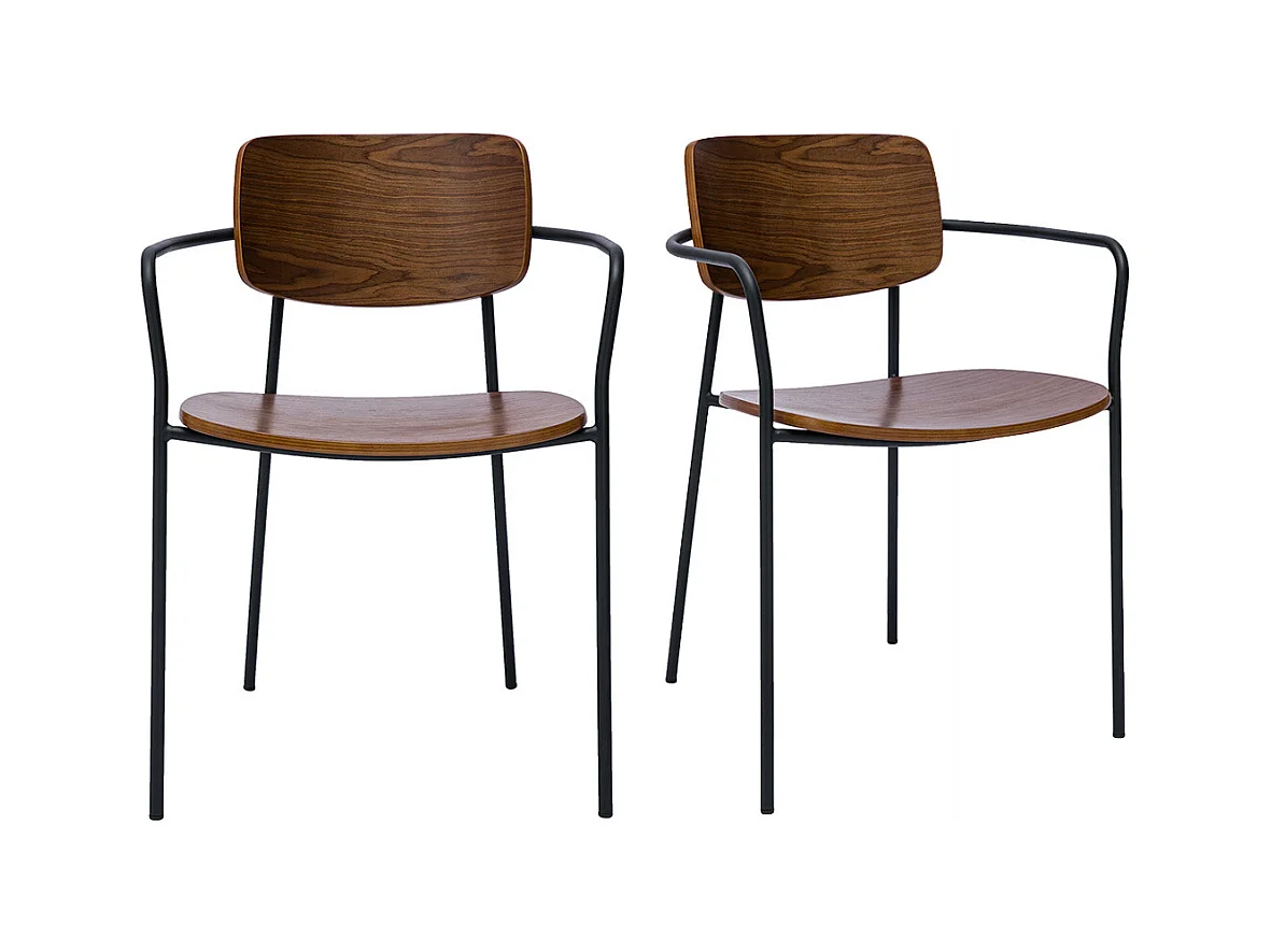 Chaises en bois foncé noyer et métal noir (lot de 2) SUSAN