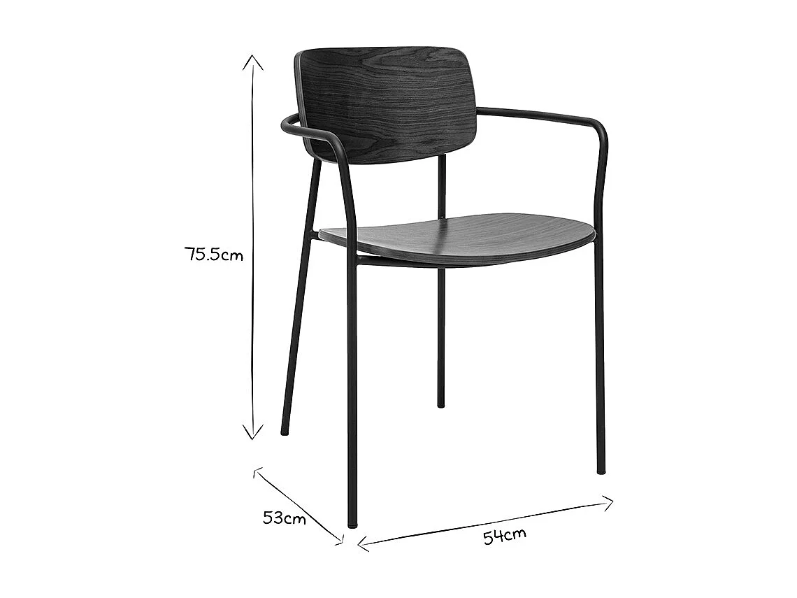 Chaises en bois foncé noyer et métal noir (lot de 2) SUSAN