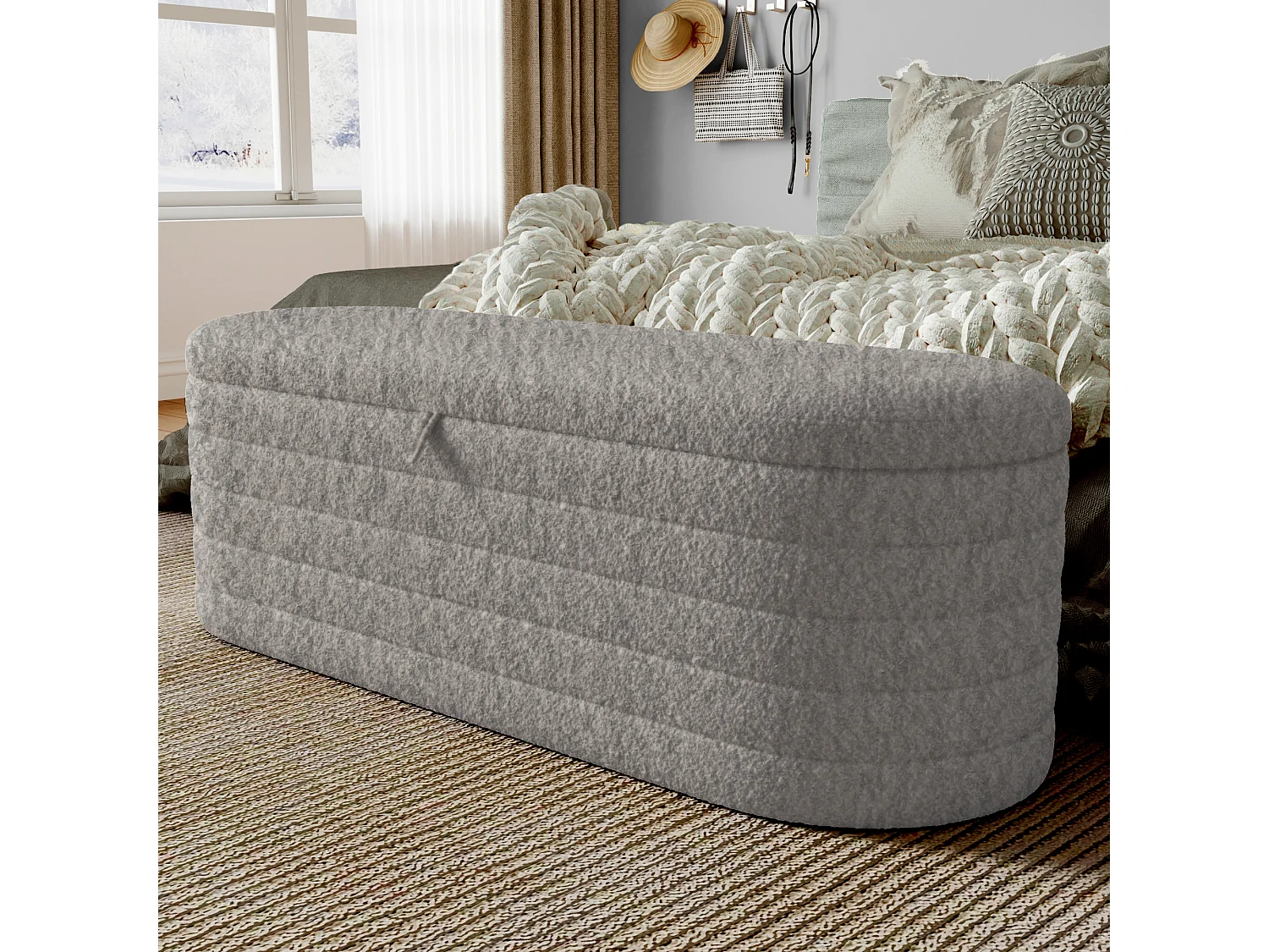 Banc coffre de rangement en Flanelle - 120 x 40 x 40 cm - Gris