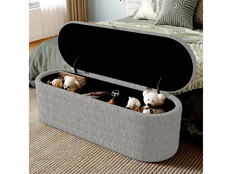 Banc coffre de rangement en Flanelle - 120 x 40 x 40 cm - Gris