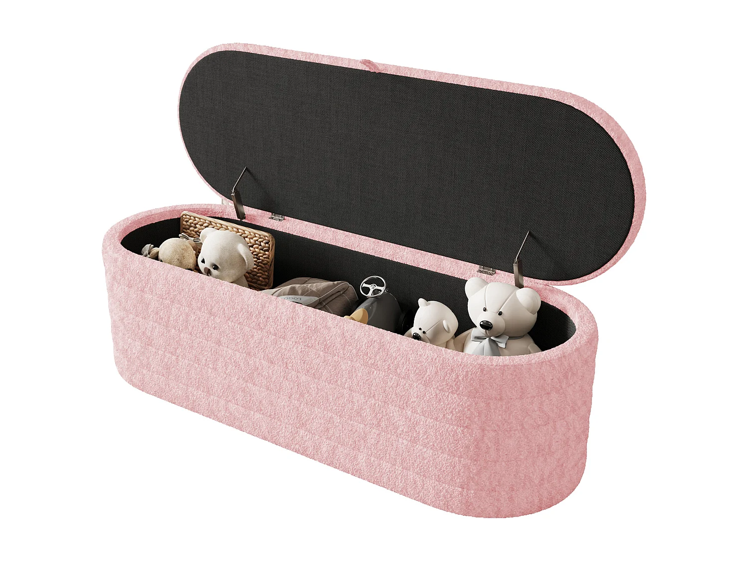 Banc coffre de rangement en Flanelle - 120 x 40 x 40 cm - Rose