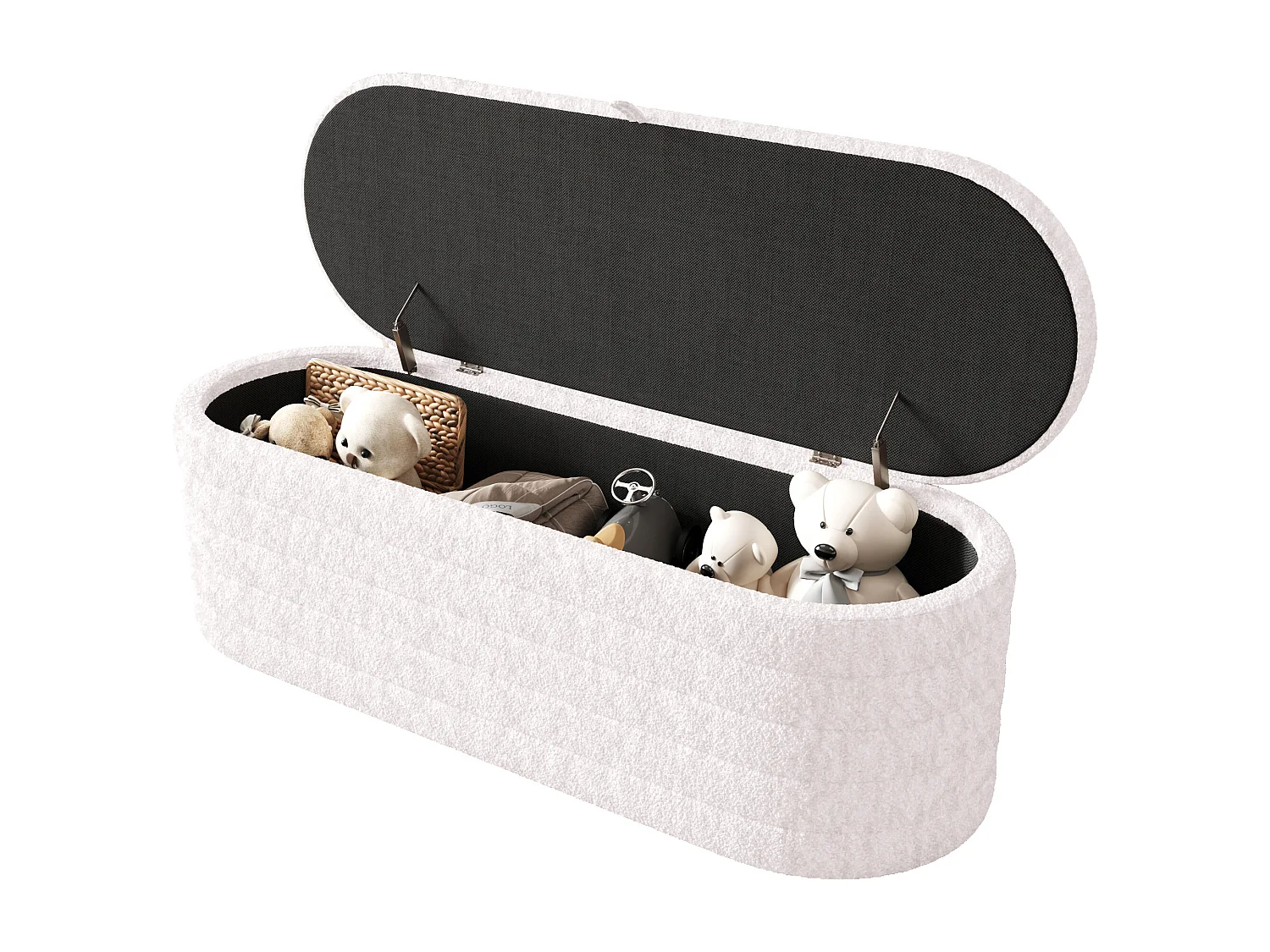 Banc coffre de rangement en Flanelle - 120 x 40 x 40 cm - Blanc