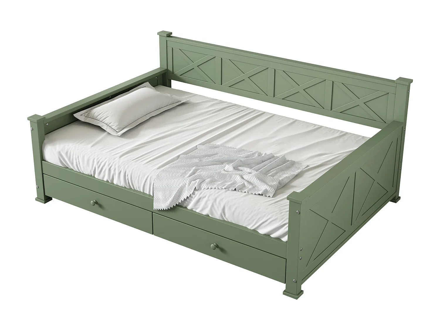 Lit enfant 90 x 200 cm avec 2 tiroirs - Pin + MDF - Sommier à lattes - Vert (sans matelas)