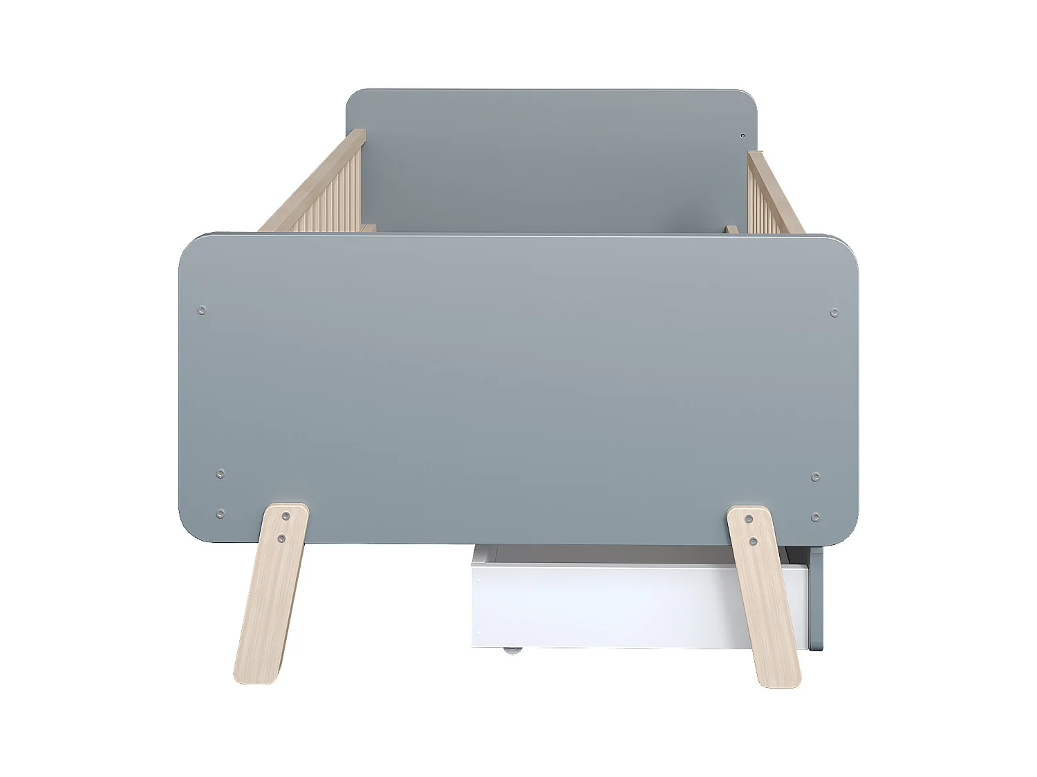 Lit enfant 90 x 190 cm avec 2 tiroirs en bois massif avec sommier à lattes et barrière pour enfant ou bébé, gris