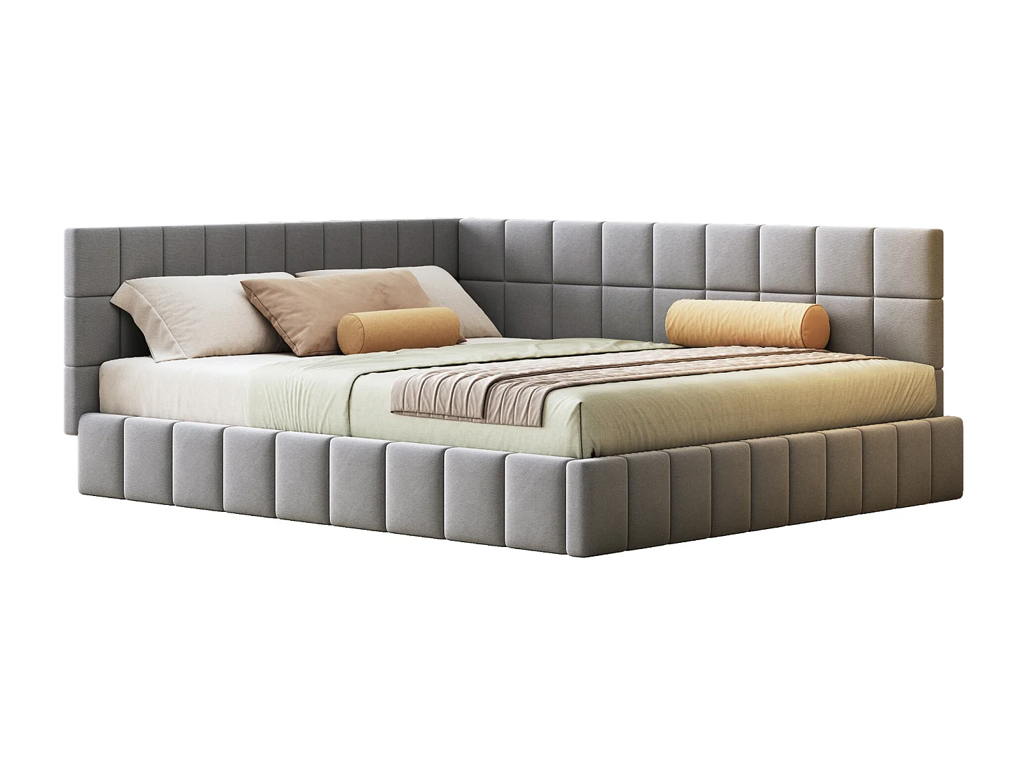 Cama estofada 160 x 200 cm, Sofá-cama com cabeceira - Tecido veludo - com base de ripas - Cinza