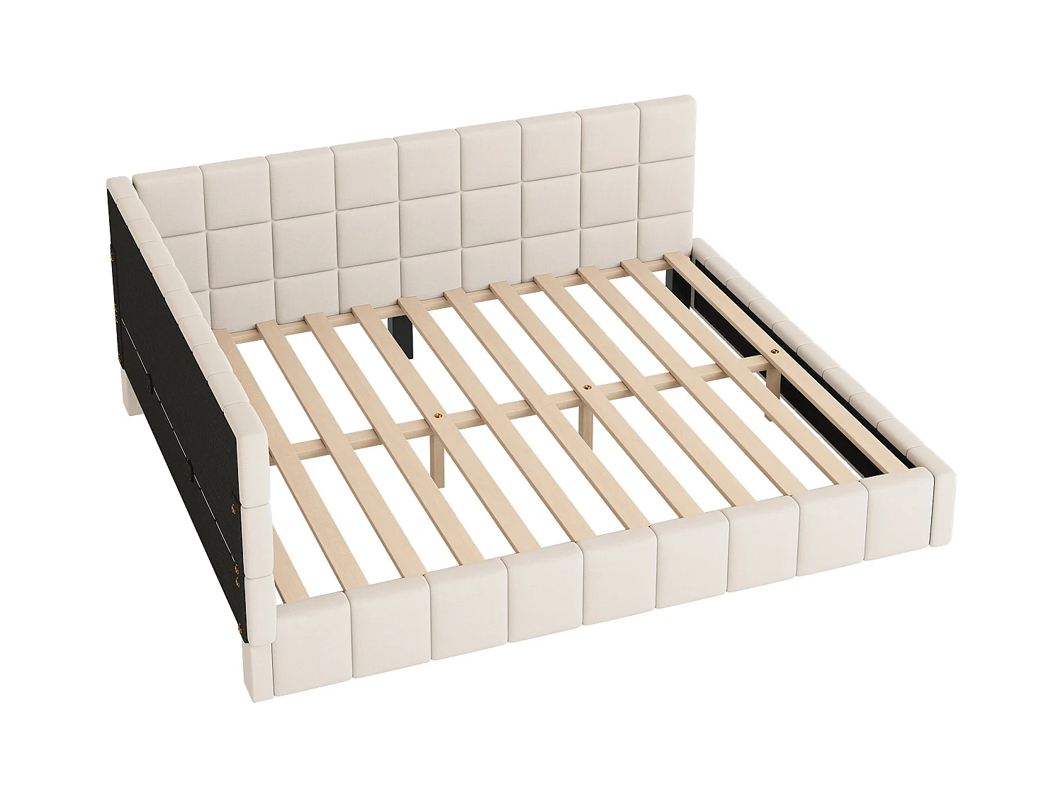 Polsterbett 160 x 200 cm, Schlafsofa mit Kopfteil - Samtstoff - mit Lattenrost - Beige