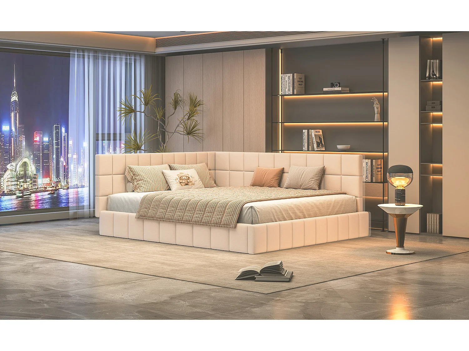 Polsterbett 160 x 200 cm, Schlafsofa mit Kopfteil - Samtstoff - mit Lattenrost - Beige