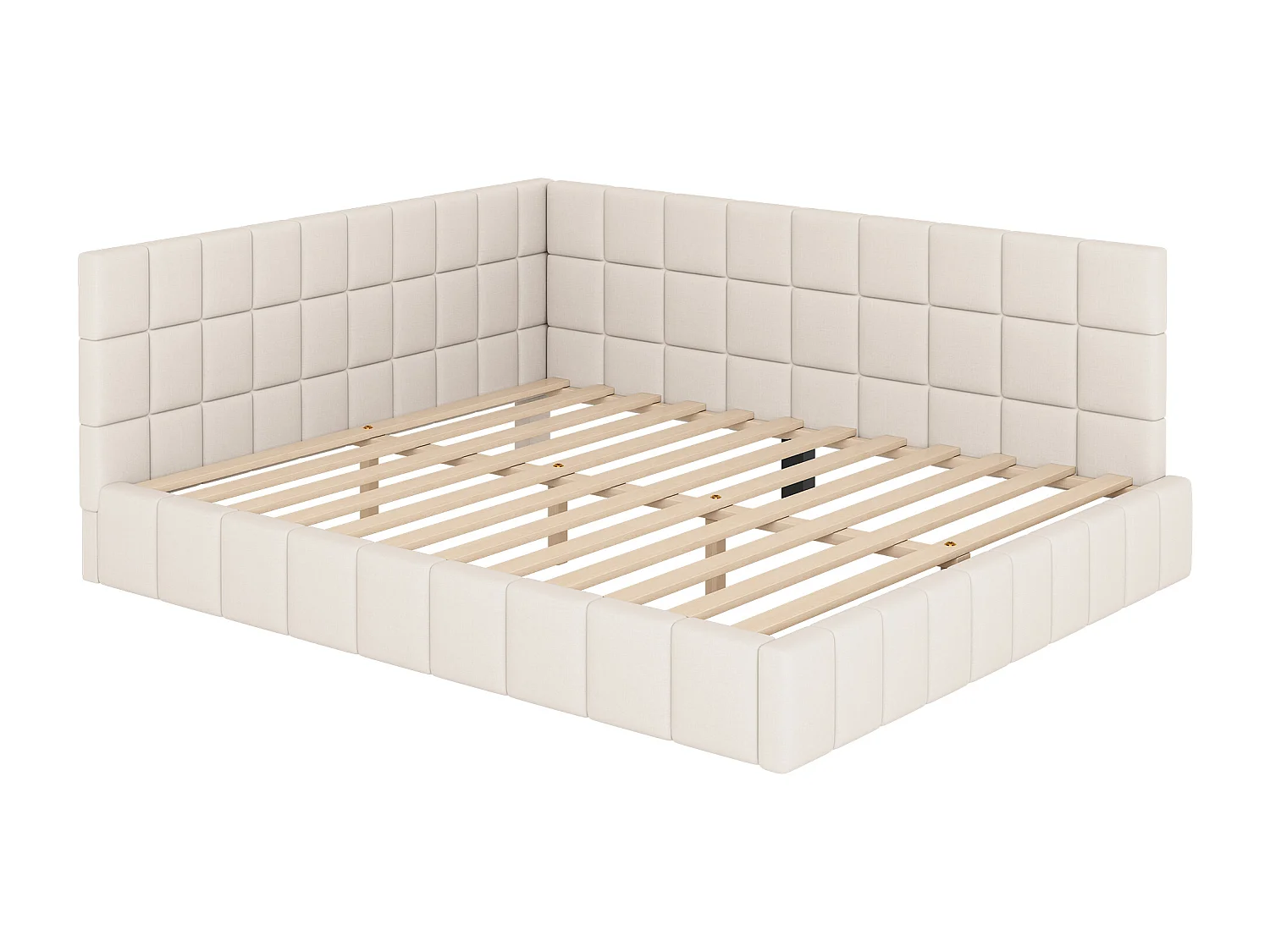 Lit capitonné 160 x 200 cm, Canapé-lit avec tête de lit - Tissu velours - avec sommier à lattes - Beige