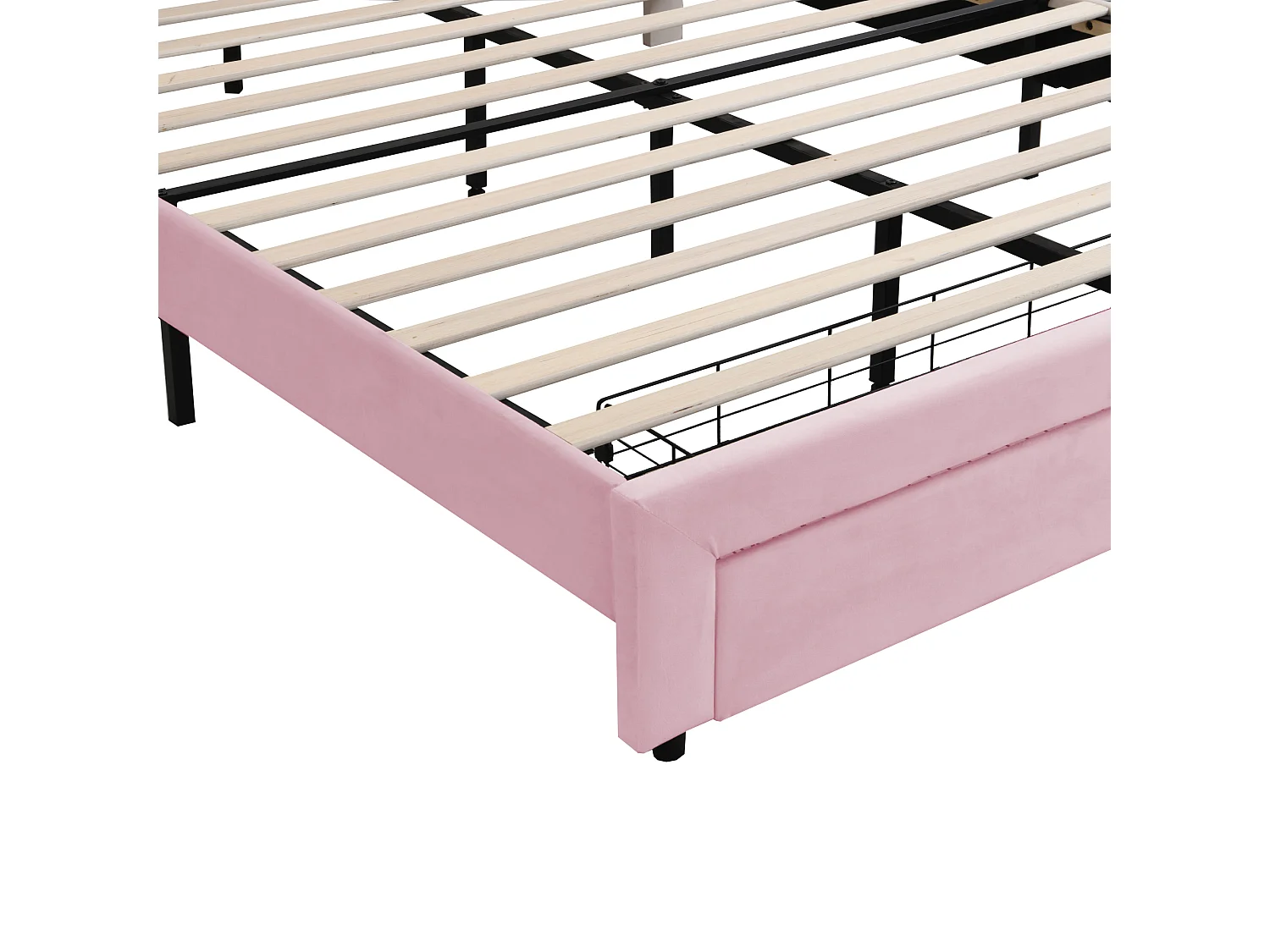 160 x 200 cm Polsterbett mit Kopfteil und 1 Schublade - USB-Anschluss und LEDs - Samtstoff - Rosa (ohne Matratze)