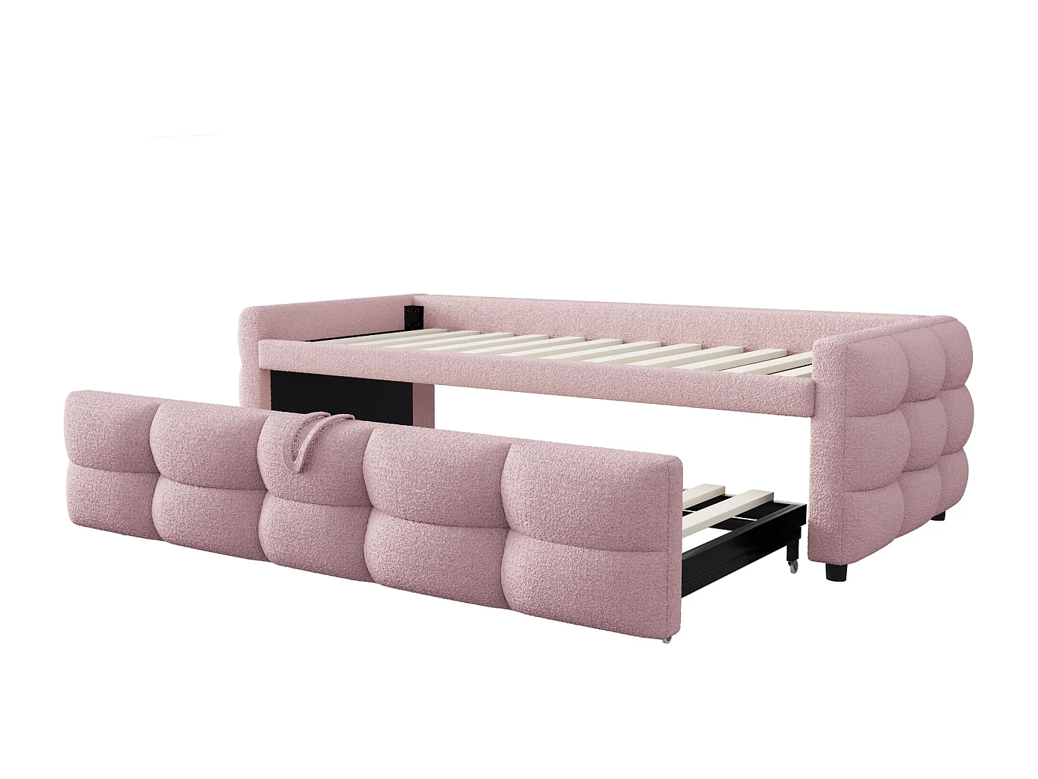 Łóżko wysuwane 90/180 x 190 cm bez wezgłowia - Tkanina aksamitna Teddy - z podstawą z listew - Różowe