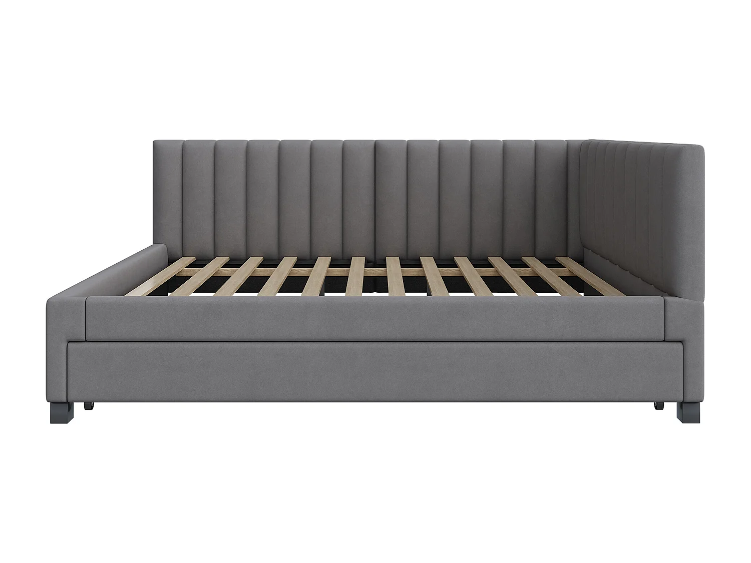 Uitschuifbed 140 x 200 cm + 90 x 190 cm met hoofdbord - Stof fluweel - met lattenbodem - Grijs