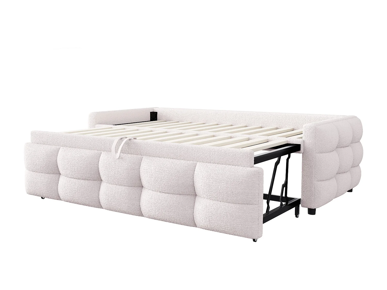 Uitschuifbed 90/180 x 190 cm zonder hoofdbord - Teddy fluwelen stof - met lattenbodem - Beige